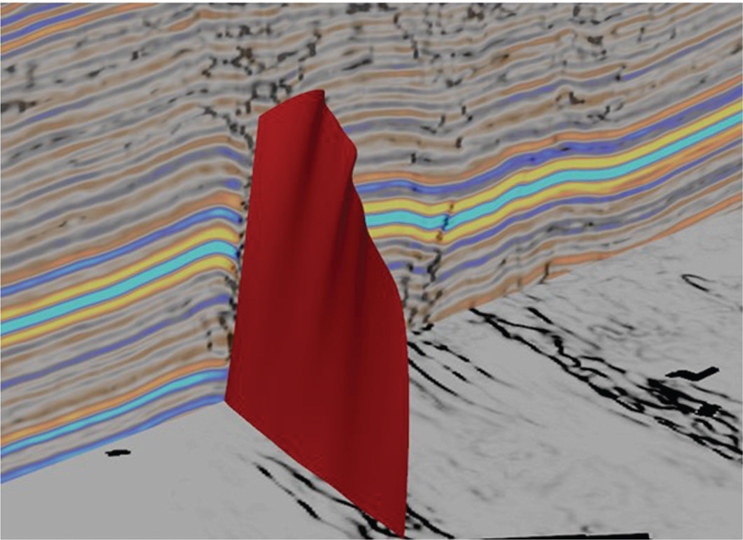 An example of the Marcellus red fault interpretation is depicted.