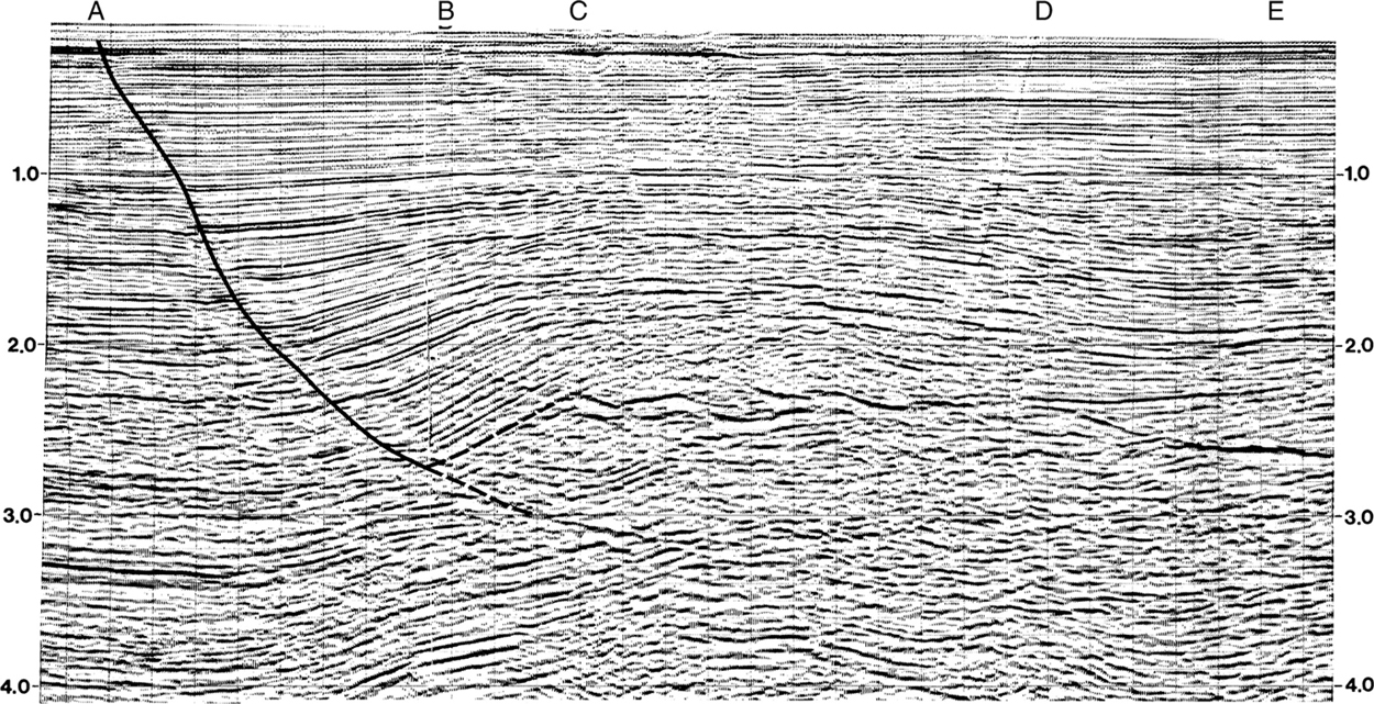 The figure shows the faults and strike lines in a fault surface map.