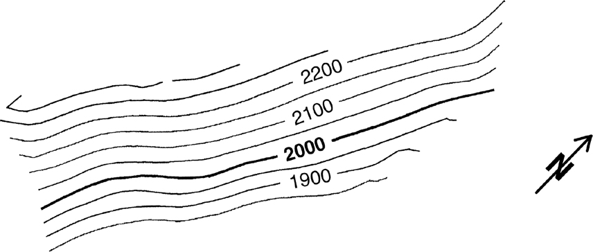 The figure shows a few fault surface contours.