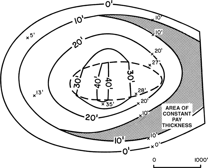 A figure represents the contouring of wedges in the net gas isochore map.