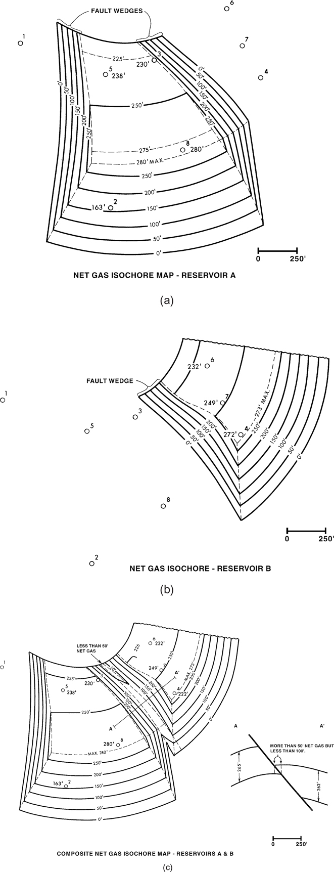 A figure showing the composite net gas isochore map for two reservoirs.