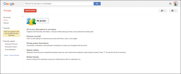 A screenshot of the Google groups webpage is shown.
