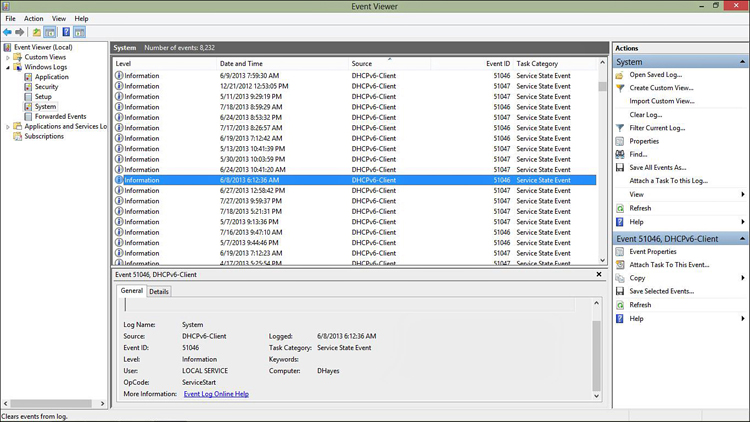 A screenshot shows an event viewer window of DHCP service activity.