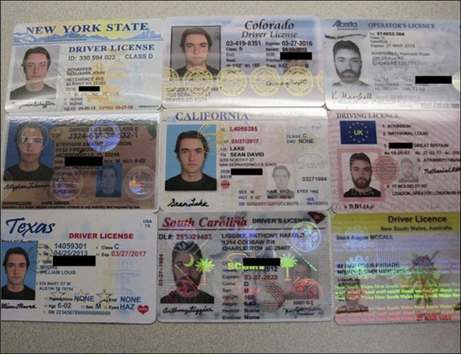 The photograph shows nine fake drivers' licenses of Ross Ulbricht.