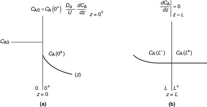 Two graphs show the entrance and exit conditions of Danckwerts boundary.