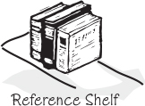 An icon of the reference shelf with books.