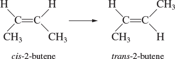 Structural formula of Cis-2-butene and trans-2-butene.