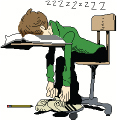 An illustration shows a young man asleep on a table.