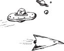 Space satellite, space shuttle, and planets icons.