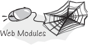 A clipart of a mouse connected to a spider web representing web modules is shown.