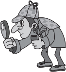A cartoon image of a man looking into a magnifier.
