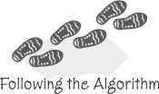 An illustration depicts footsteps, and represents the phrase "following the algorithm".