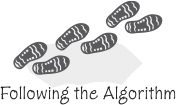 Illustration of footsteps represents the phrase "Following the algorithm."