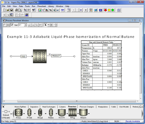 Screenshot of the software application Aspen Plus 2006.5 is shown.