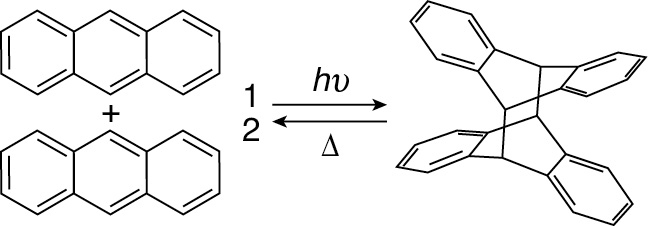 A chemical equation presents the anthracene dimerization.