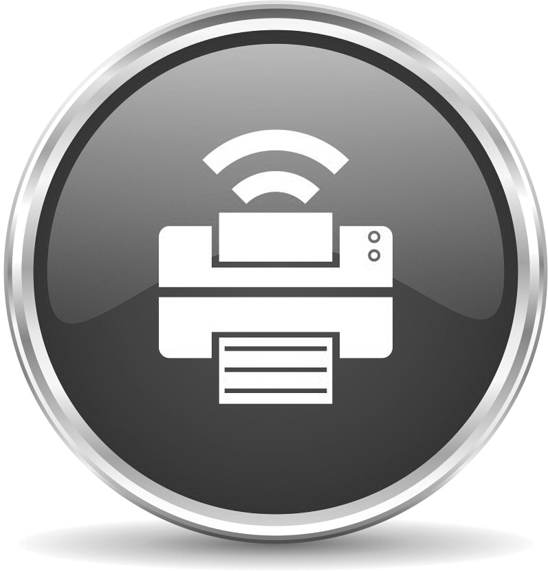 An icon of a printer with Wi-Fi symbol.