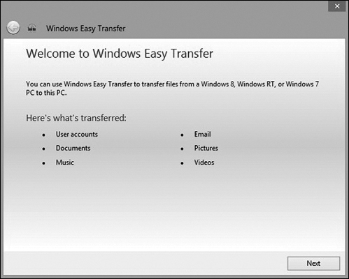A screenshot of Windows Easy Transfer.