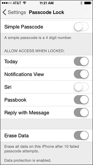 A screenshot shows Passcode Lock settings.