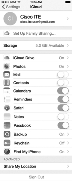 A screenshot of the iCloud settings of an iOS is shown.