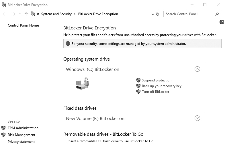 A figure depicts the set up of BitLocker drive encryption.