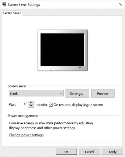 A screenshot shows the screen saver settings dialog box to set the screen saver lock.