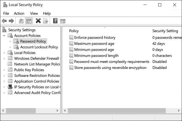 A screenshot shows the local security policy window to enforce password history.
