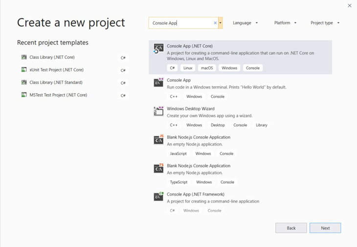 A screenshot of the "Create a new project" dialog box is shown.