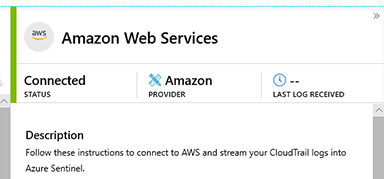 This is a screenshot of the Amazon Web Services connector status, showing that it is connected.