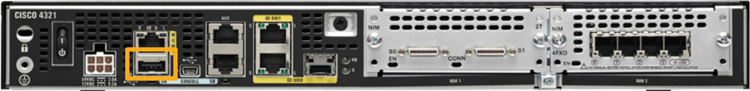 The USB port of a Cisco 4231 router is highlighted.