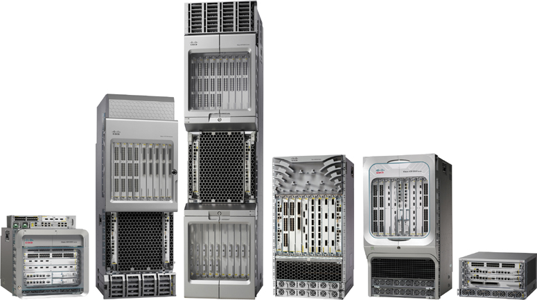 A collection of the 6 devices in the Cisco ASR 9000 Series is shown. It is a service provider Ethernet access switch.