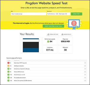 A screenshot of the webpage, Pingdom is shown.