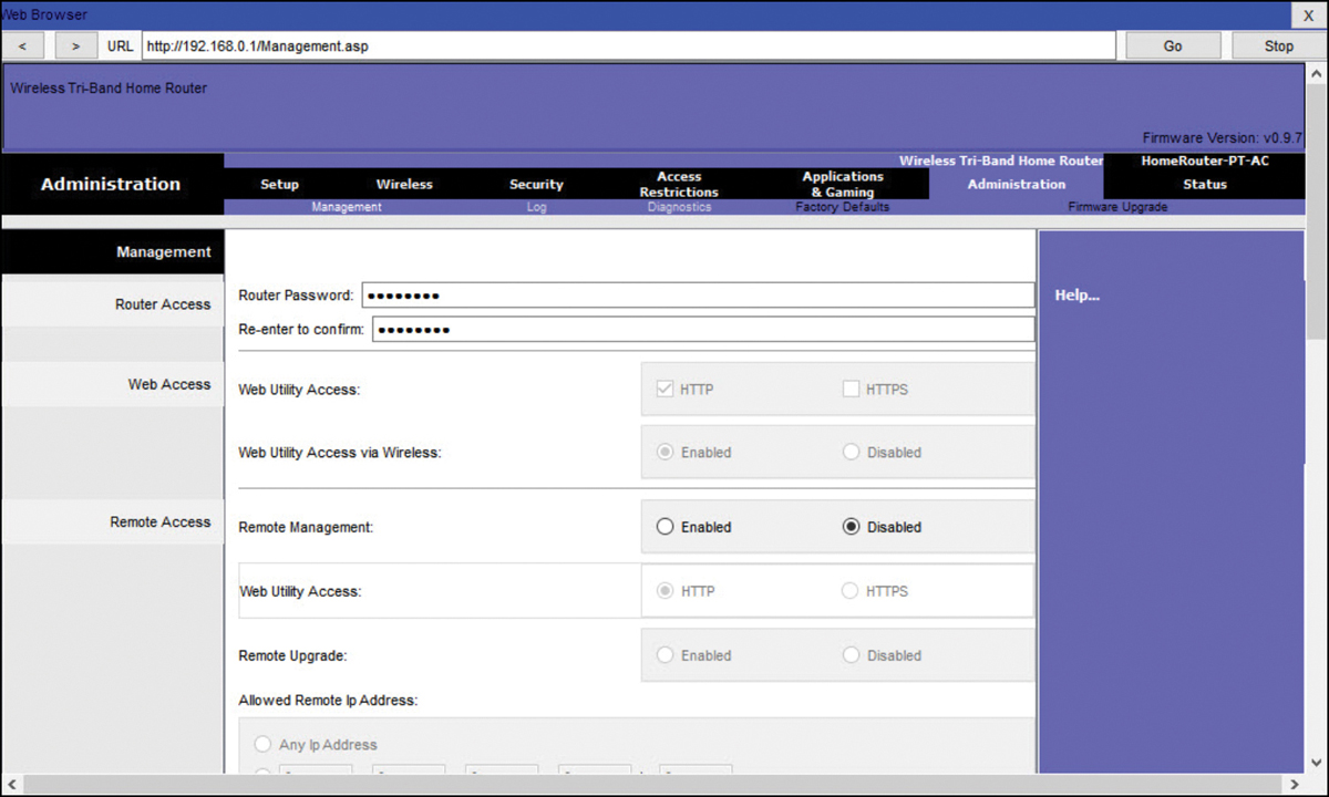The screenshot shows the basic network setup page.