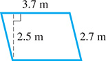 A parallelogram with sides of 2.7 meters and 3.7 meters, and height of 2.5 meters.
