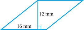A rhombus with base 16 millimeters and altitude 12 millimeters.