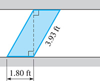 A diagram of a beam support. A diagonal splits the parallelogram into 2 right triangles. One has a leg of 1.80 feet, and the other has a hypotenuse of 3.93 feet.