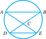 A circle passes through points Ay, B, E, and D. Point C is within the circle. Triangles Ay B C and C D E share vertex C through sides Ay C E and B C D.