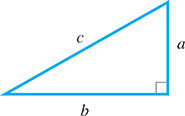 A right triangle with a leg of ay, a leg of b, and hypotenuse of c.