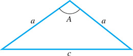 An isosceles triangle with angle upper Ay opposite side lower c, and between two sides of lower ay.