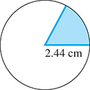 A circle with radius 2.44 centimeters and a shaded sector.