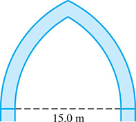 An arc with a width of 15.0 meters.