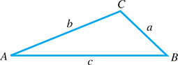 Triangle Ay B C with sides lower ay, lower b, and lower c.