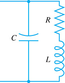 A circuit diagram depicts a capacitor C connected in parallel with a resistor R, and an inductor L. The resistor and inductor are connected in series.