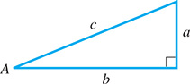 A right triangle with leg ay, leg b, and hypotenuse c. Opposite leg ay is angle Ay.