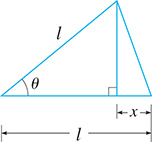 A triangle with two sides measuring l and angle theta between them. An altitude opposite theta creates segment x on one of the sides of l.