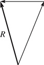 Three vectors. One vector goes up and right, then another goes horizontally left. The resultant, R, goes up and left from the first to second vector.