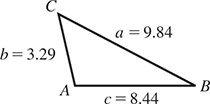 Triangle Ay B C with side ay = 9.84, side b = 3.29, and side c = 8.44.