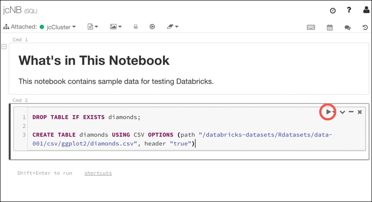 In this figure, a notebook is shown with some SQL language in the text area.
