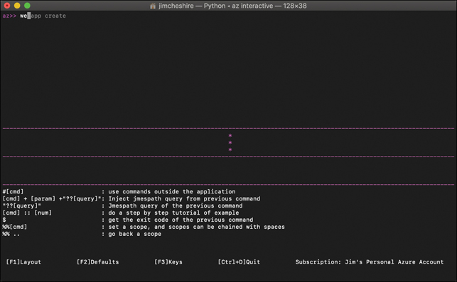 This figure shows the CLI in interactive mode. A command is being entered, and the CLI is showing an auto-complete suggestion in dimmed text.