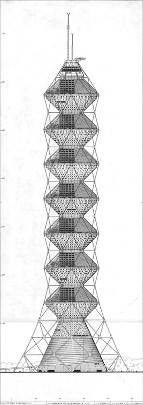 13. Coexistence Tower by Future Systems. The compression core and the helical arrangement of tension members around the perimeter have functional similarities with the structure of tree trunks