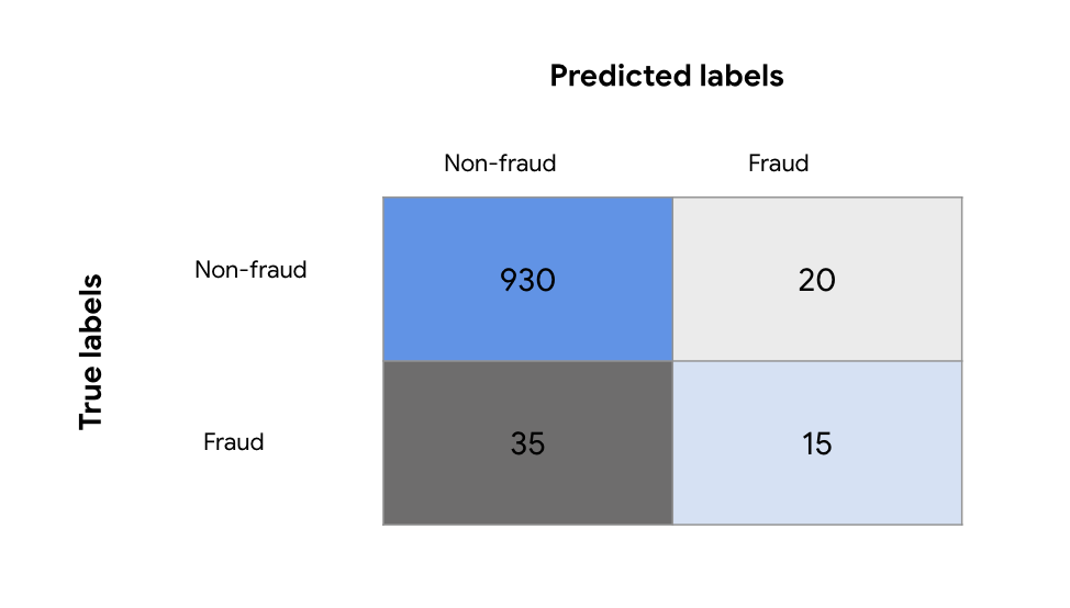 sample predictions for a fraud detection model.